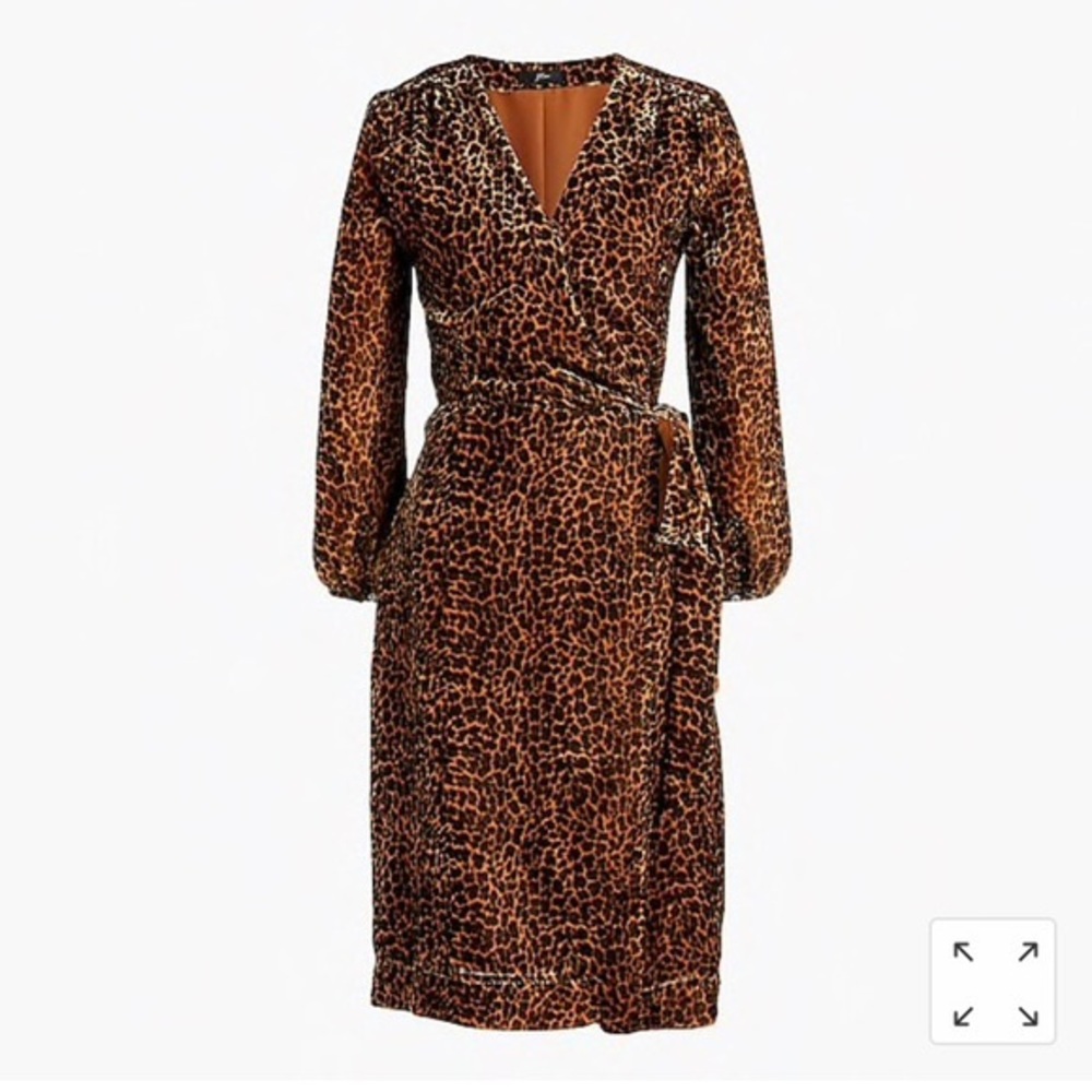 J Crew Leopard Velvet Drapey Brown Black Wrap Dress Long Sleeve Winter small 4